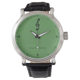 Treble Clef Musical Note Music Plain Green Name Watch