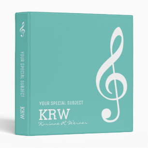 Treble Clef Musical Note on Teal Blue 3 Ring Binder