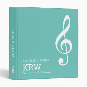 Treble Clef Musical Note on Teal Blue 3 Ring Binder