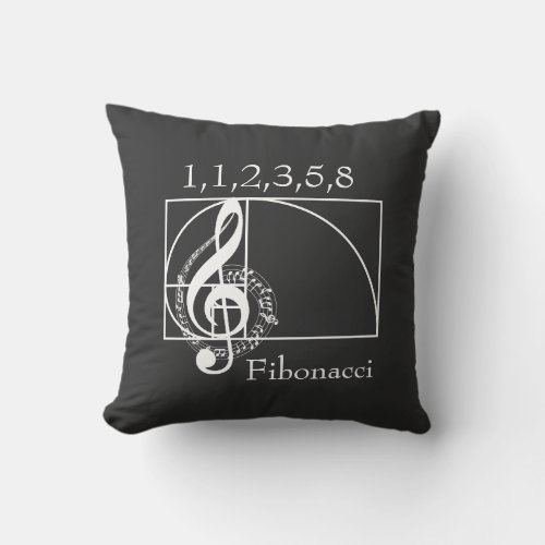 Treble Clef Musical Notes and Fibonacci Spiral  Throw Pillow