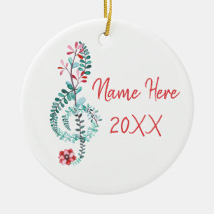 Treble Clef Musician Gift Music Floral Custom Ceramic Ornament