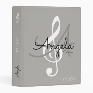 treble clef + musician name monogrammed on gray mini binder