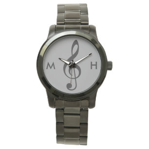 treble clef musician personalized initials watch