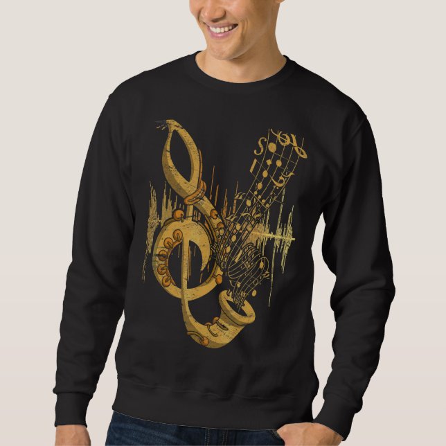 Treble Clef Musician Saxophonist Jazz Music Notes  Sweatshirt (Front)