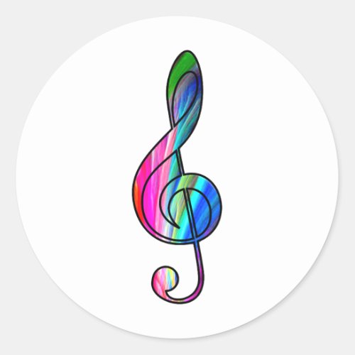 Treble clef note in color_ classic round sticker