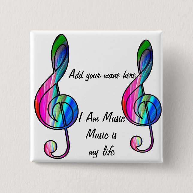 Treble clef note in color_ pinback button (Front)