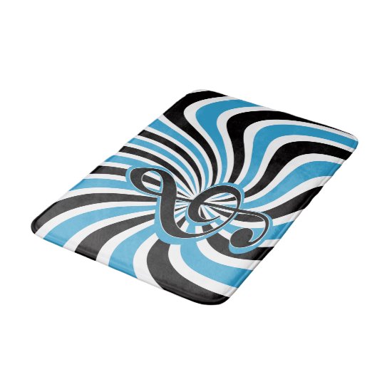 Treble Clef on Blue Retro Background Bath Mat