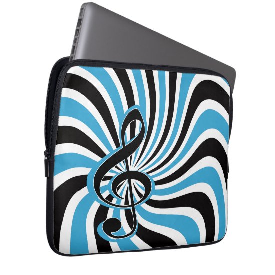 Treble Clef on Blue Retro Background Laptop Sleeve