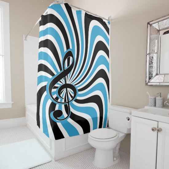 Treble Clef on Blue Retro Background Shower Curtain
