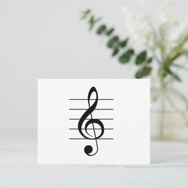 Treble Clef on Staff Music White Black Postcard (Standing Front)