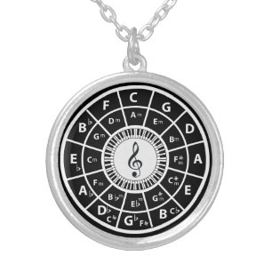 Treble clef Piano Keys Circle of Fifths Silver Plated Necklace