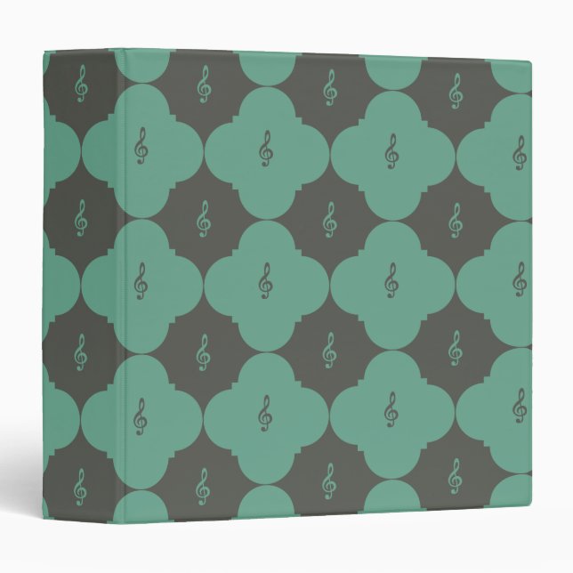 Treble Clef Quatrefoil Pattern 3 Ring Binder (Front/Spine)