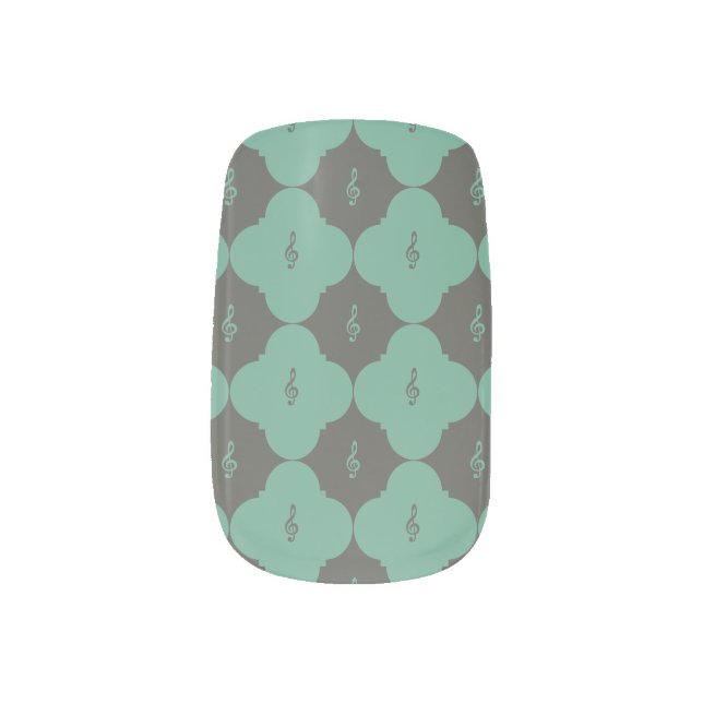 Treble Clef Quatrefoil Pattern Minx Nail Art (Right Thumb)