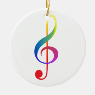 treble clef rainbow colors ceramic ornament