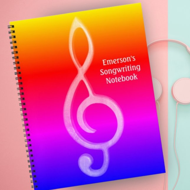 Treble Clef Rainbow Music Design Customize Text Notebook (Creator Uploaded)