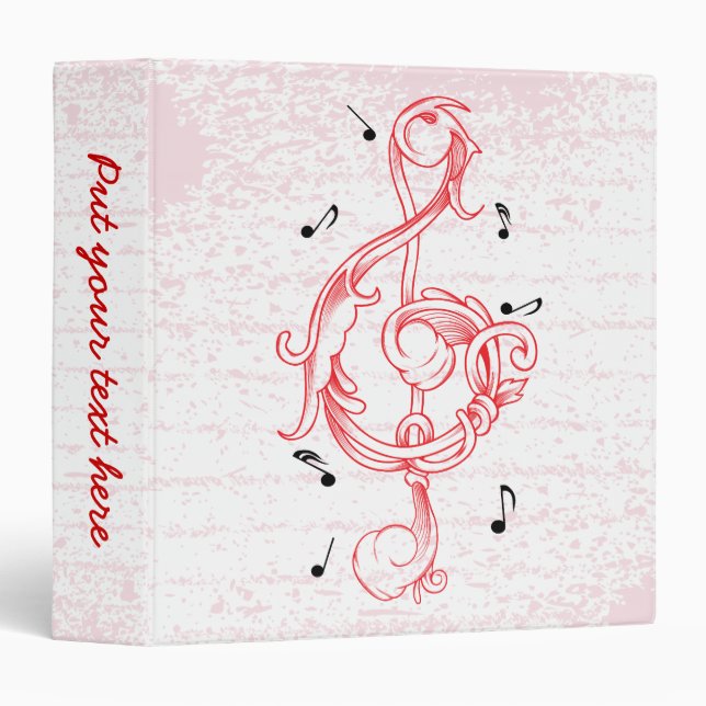 Treble clef red scrollwork sol note key 3 ring binder (Front/Spine)