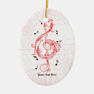 Treble clef red scrollwork sol note key ceramic ornament