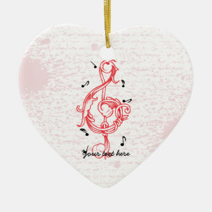 Treble clef red scrollwork sol note key ceramic ornament