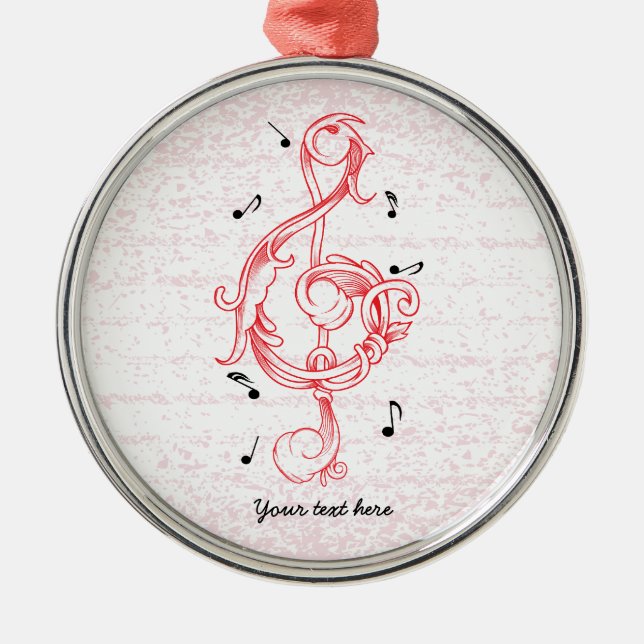 Treble clef red scrollwork sol note key metal ornament (Front)