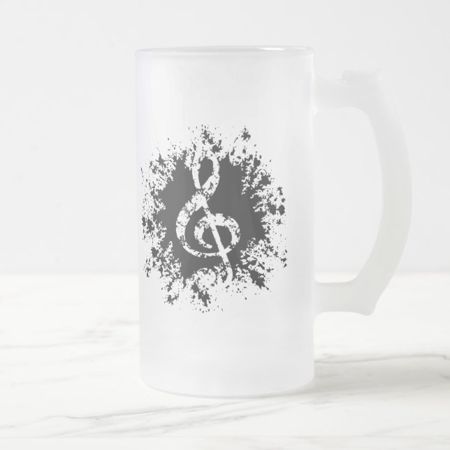 Treble Clef Splat Frosted Glass Beer Mug (Right)