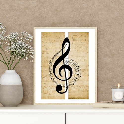 Treble Clef Staff Music Notes Vintage Sheet Music  Poster