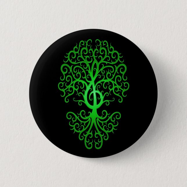 Treble Clef Tree, green & black Button (Front)