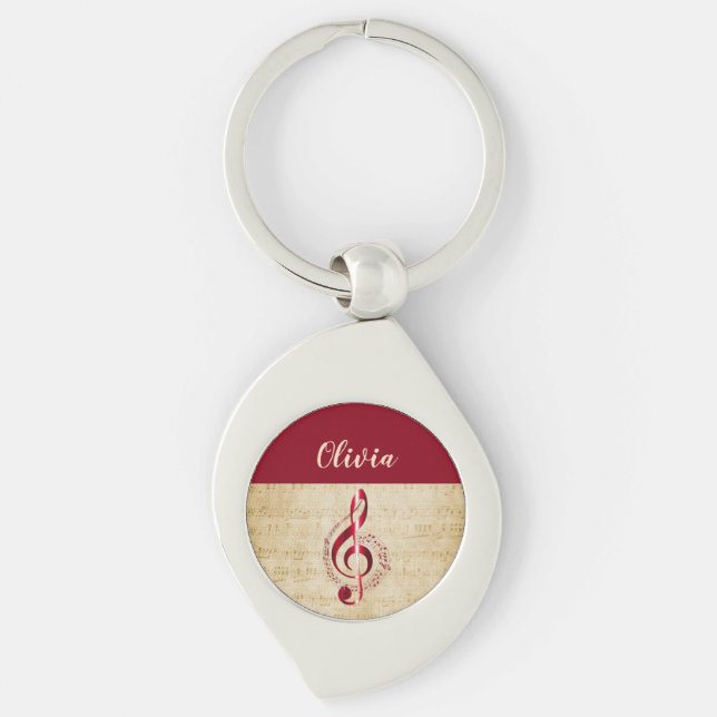 Treble Clef Vintage Music Keychain (Front)