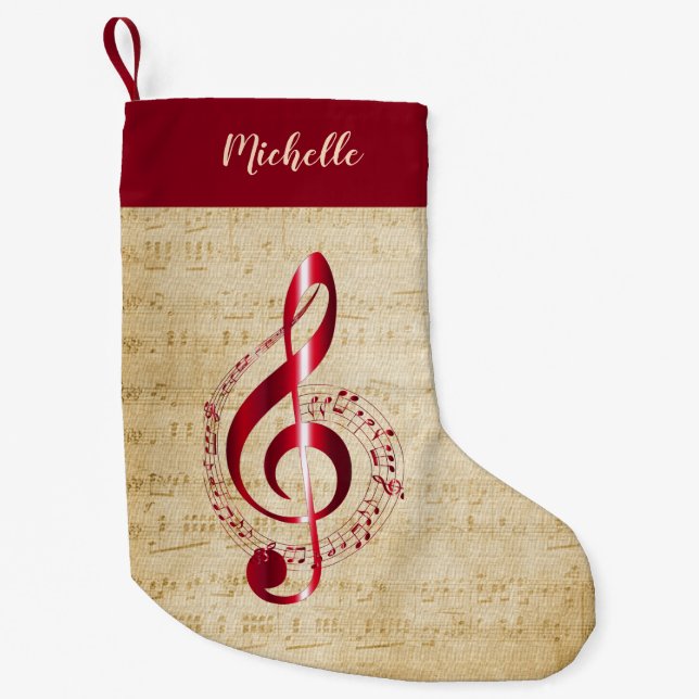 Treble Clef Vintage Music Small Christmas Stocking (Front)