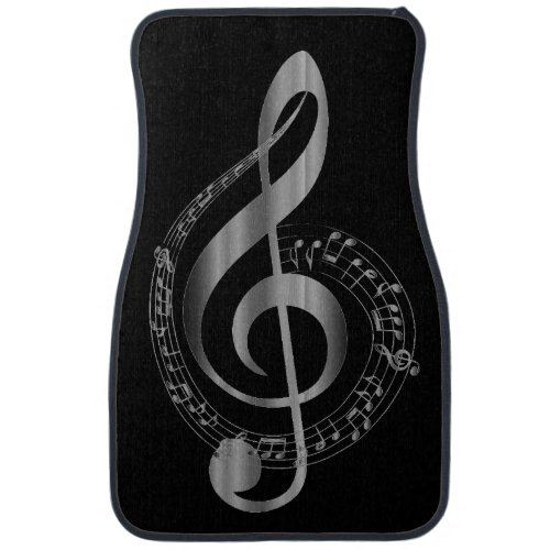 Treble Clef wMusical Notes on Black on Car Floor Mat