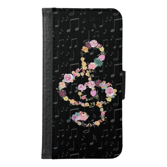 treble clef watercolor flowers samsung galaxy s6 wallet case