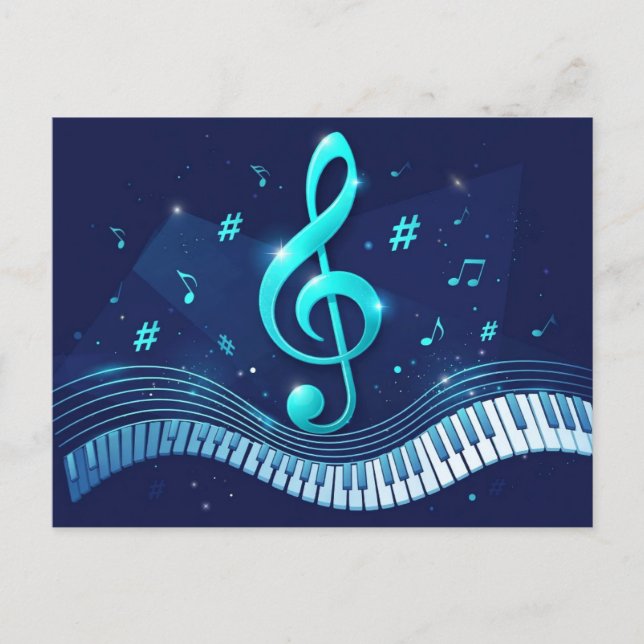 Treble Clef Wave and Piano Keys Postcard (Front)