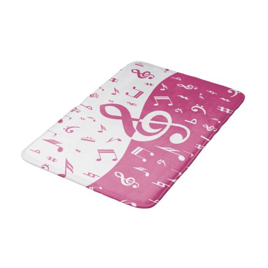 Treble Clef Wave Music Notes in Pink and White Bath Mat