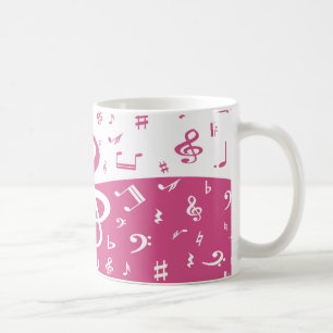 Treble Clef Wave Music Notes in Pink and White Coffee Mug