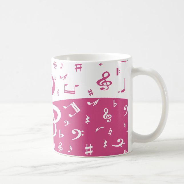 Treble Clef Wave Music Notes in Pink and White Coffee Mug (Right)