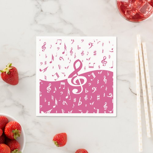 Treble Clef Wave Music Notes in Pink and White Napkins