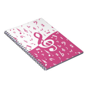 Treble Clef Wave Music Notes in Pink and White Notebook
