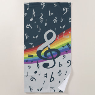 Treble Clef Wave Rainbow Colors Beach Towel