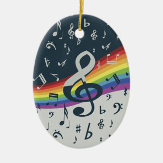 Treble Clef Wave Rainbow Colors Ceramic Ornament