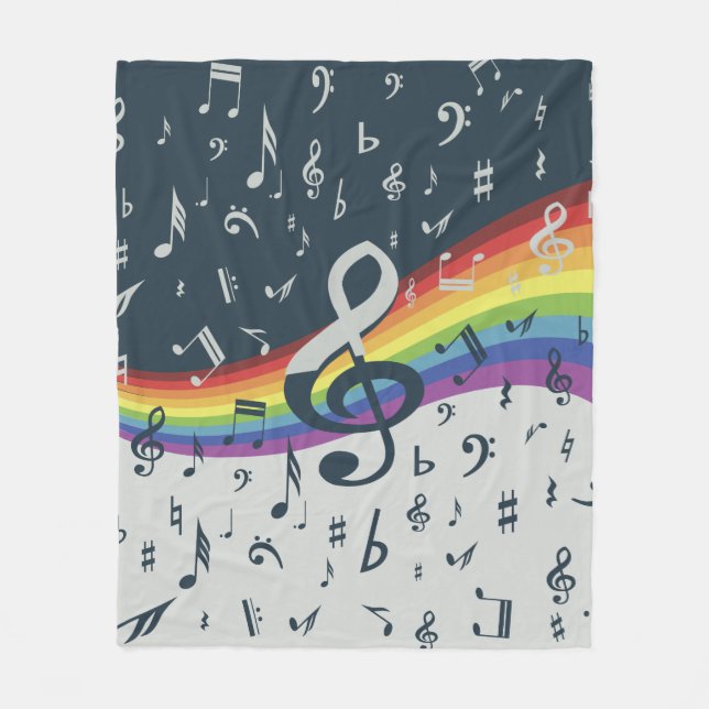 Treble Clef Wave Rainbow Colors Fleece Blanket (Front)
