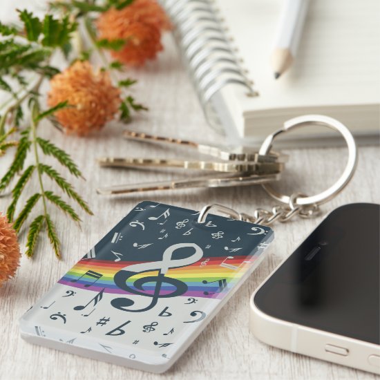 Treble Clef Wave Rainbow Colors Keychain