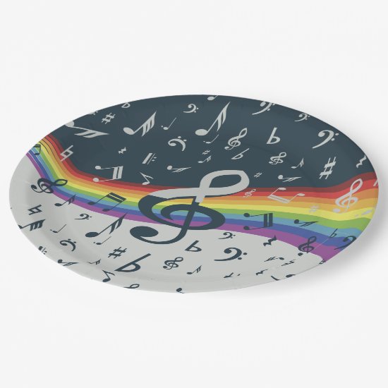 Treble Clef Wave Rainbow Colors Paper Plate