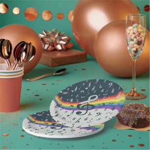 Treble Clef Wave Rainbow Colors Paper Plates