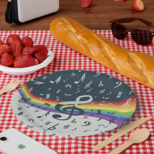 Treble Clef Wave Rainbow Colors Paper Plates