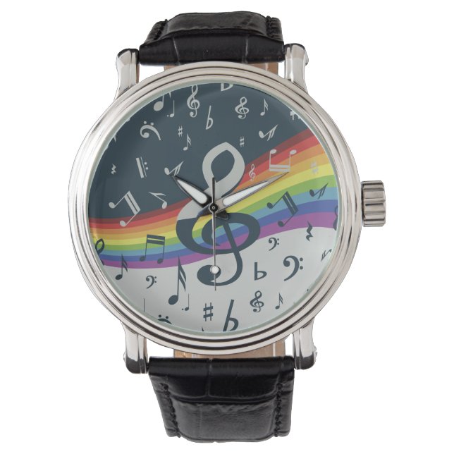 Treble Clef Wave Rainbow Colors Watch (Front)