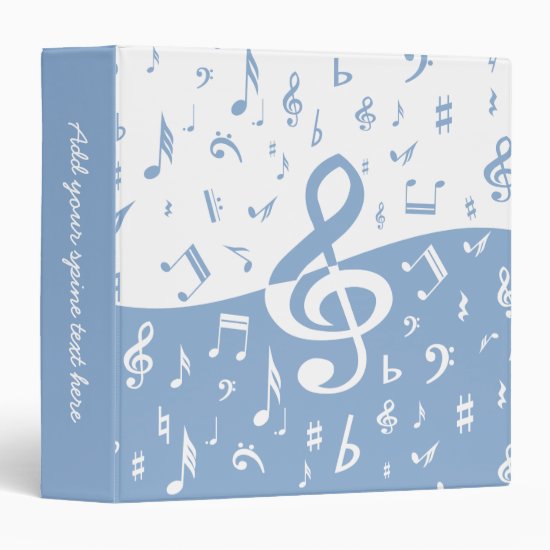 Treble Clef Wave Sky Blue and White 3 Ring Binder