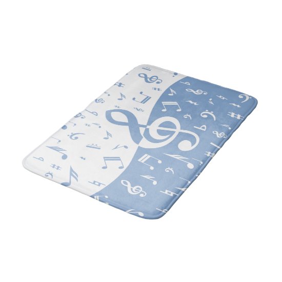 Treble Clef Wave Sky Blue and White Bath Mat