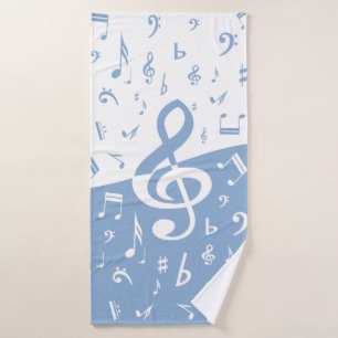Treble Clef Wave Sky Blue and White Bath Towel Set