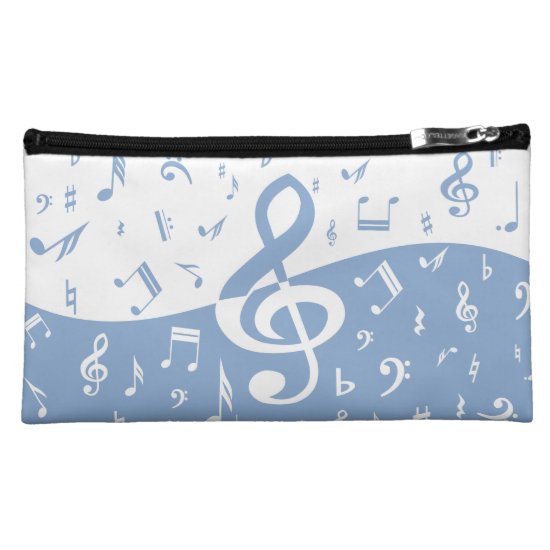 Treble Clef Wave Sky Blue and White Cosmetic Bag