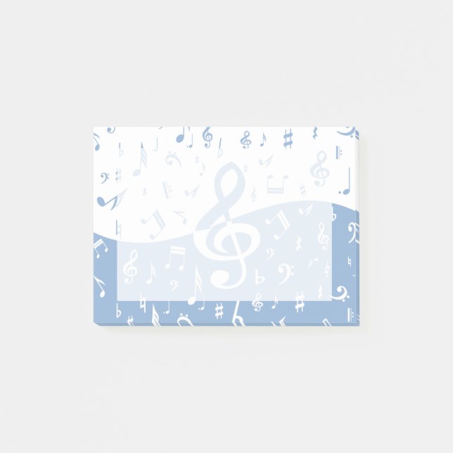 Treble Clef Wave Sky Blue and White Post-it Notes (Front)