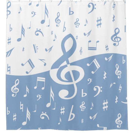 Treble Clef Wave Sky Blue and White Shower Curtain